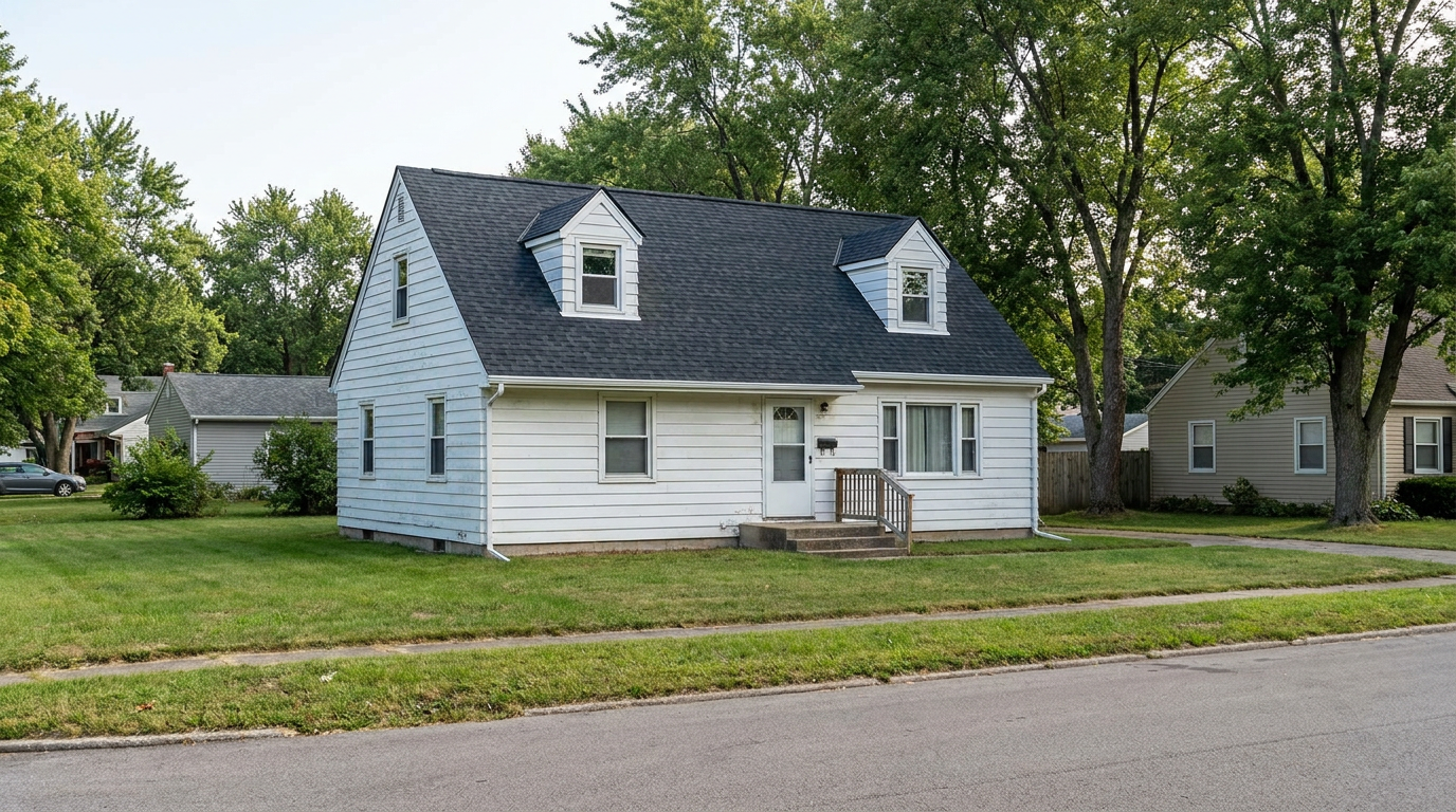 Cape Cod-style Upper Township home with a new dark architectural shingle roof, two front dormers, light siding and mature trees.